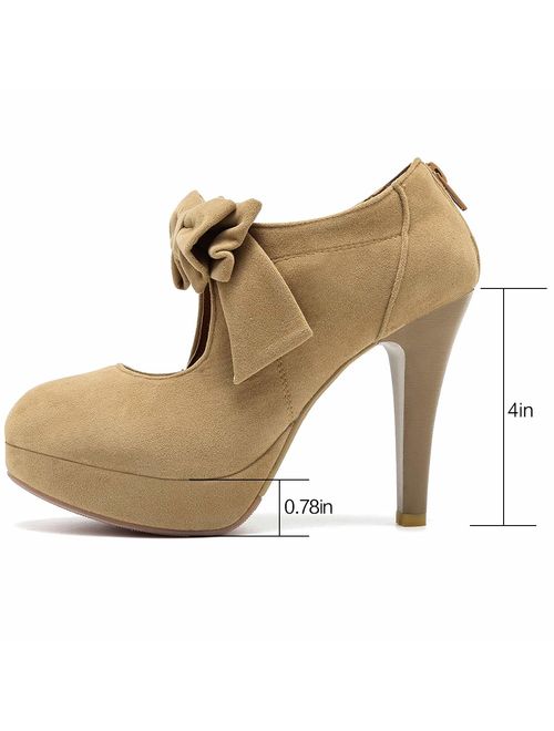 Mostrin Fashion Vintage Womens Small Bowtie Platform Pumps Ladies Sexy High Heeled Shoes