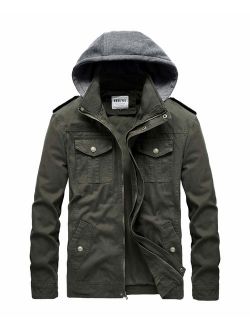 RongYue Men's Casual Cotton Military Windbreaker Jacket with Removable Hood