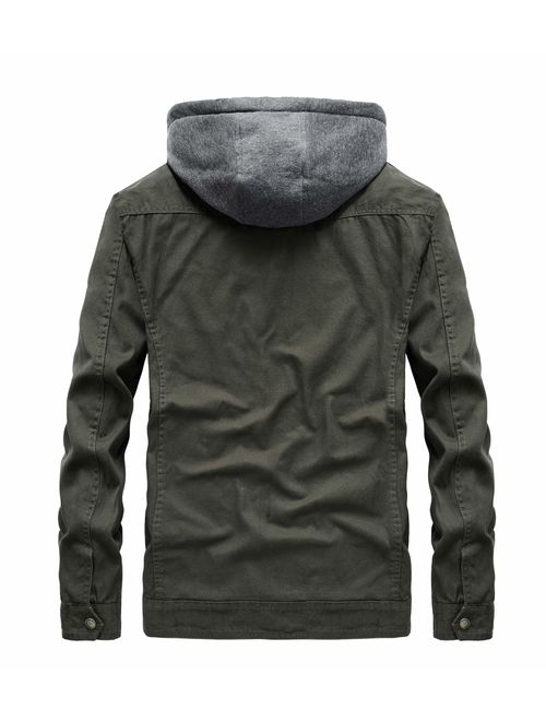 RongYue Men's Casual Cotton Military Windbreaker Jacket with Removable Hood