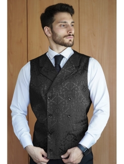 Mens Victorian Vest Steampunk Christmas Double Breasted Suit Vest Slim Fit Brocade Paisley Floral Waistcoat