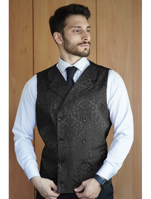 COOFANDY Mens Victorian Vest Steampunk Christmas Double Breasted Suit Vest Slim Fit Brocade Paisley Floral Waistcoat