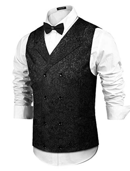 COOFANDY Mens Victorian Vest Steampunk Christmas Double Breasted Suit Vest Slim Fit Brocade Paisley Floral Waistcoat