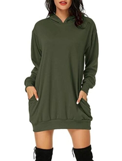 Auxo Women's Long Sleeve Hooded Pockets Pullover Hoodie Dress Tunic Sweatshirt