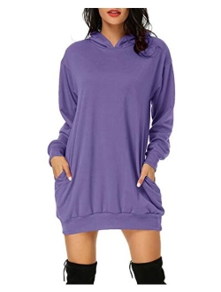 Auxo Women's Long Sleeve Hooded Pockets Pullover Hoodie Dress Tunic Sweatshirt
