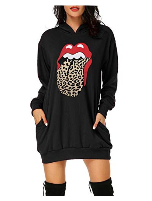 Auxo Women's Long Sleeve Hooded Pockets Pullover Hoodie Dress Tunic Sweatshirt