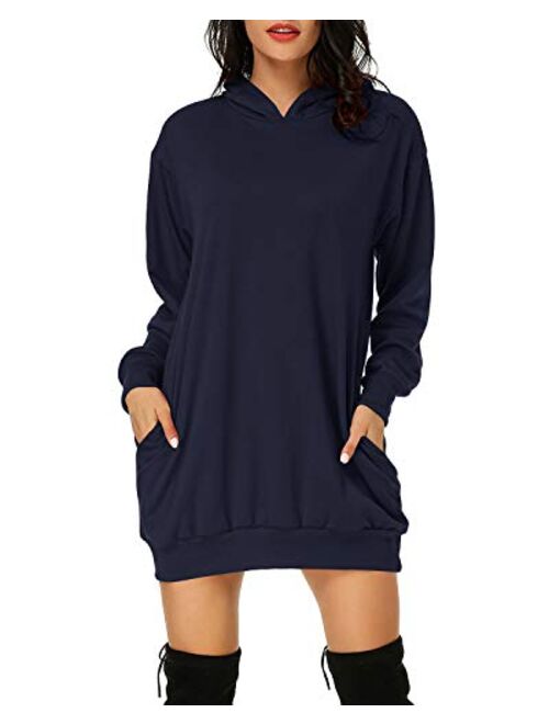 Auxo Women's Long Sleeve Hooded Pockets Pullover Hoodie Dress Tunic Sweatshirt