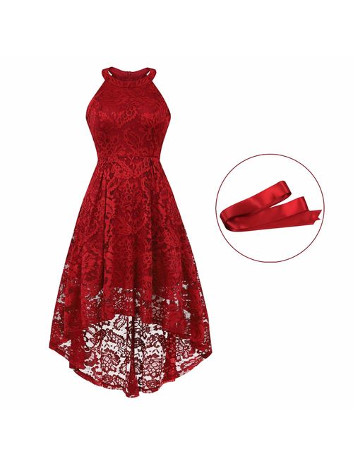 Women's Sleeveless Slim Halter Lace Dress Bridesmaid Party Cocktail Formal Dress