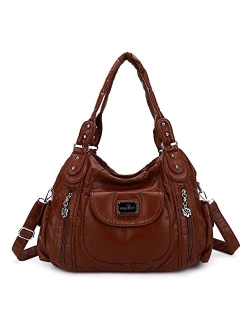 Women Handbags Shoulder Bags Washed Leather Satchel Tote Bag Mutipocket Hobo Purse