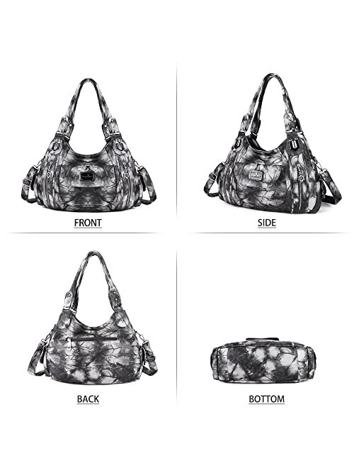Angel Kiss Women Handbags Shoulder Bags Washed Leather Satchel Tote Bag Mutipocket Hobo Purse