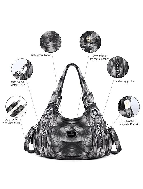 Angel Kiss Women Handbags Shoulder Bags Washed Leather Satchel Tote Bag Mutipocket Hobo Purse