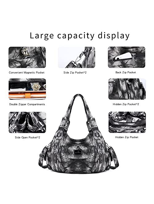 Angel Kiss Women Handbags Shoulder Bags Washed Leather Satchel Tote Bag Mutipocket Hobo Purse