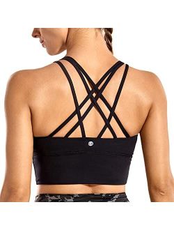 Strappy Sports Bras for Women Longline Wirefree Padded Medium Support Yoga Bra Top