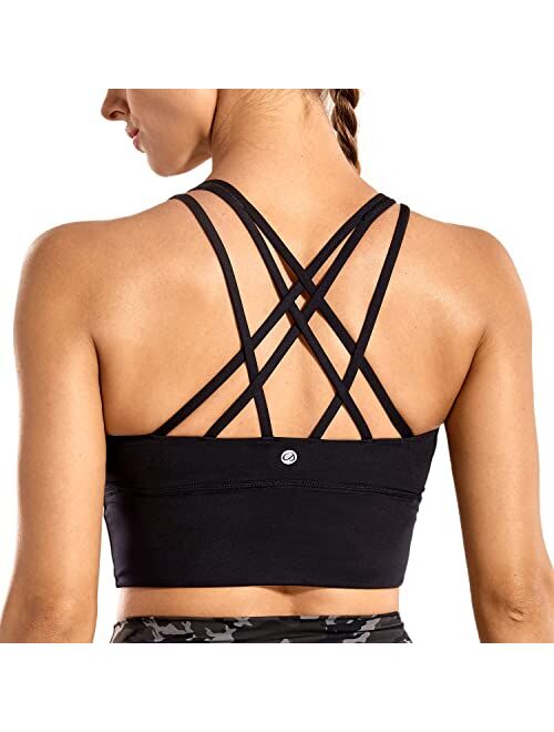 CRZ YOGA Strappy Sports Bras for Women Longline Wirefree Padded Medium Support Yoga Bra Top