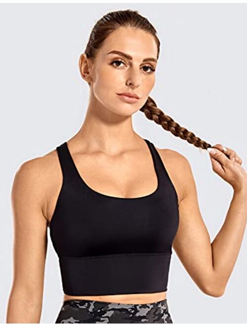 CRZ YOGA Strappy Sports Bras for Women Longline Wirefree Padded Medium Support Yoga Bra Top