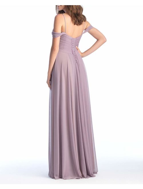 Dresspic Long Cold Shoulder Pleated Wedding Bridesmaid Dresses For Women B005