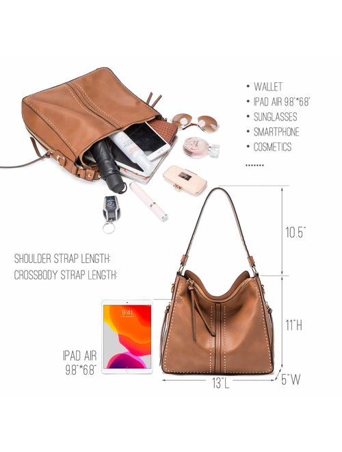 Large Concealed Carry Hobo Purse Studded Leather Shoulder Bag With Crossbody Strap and Holster