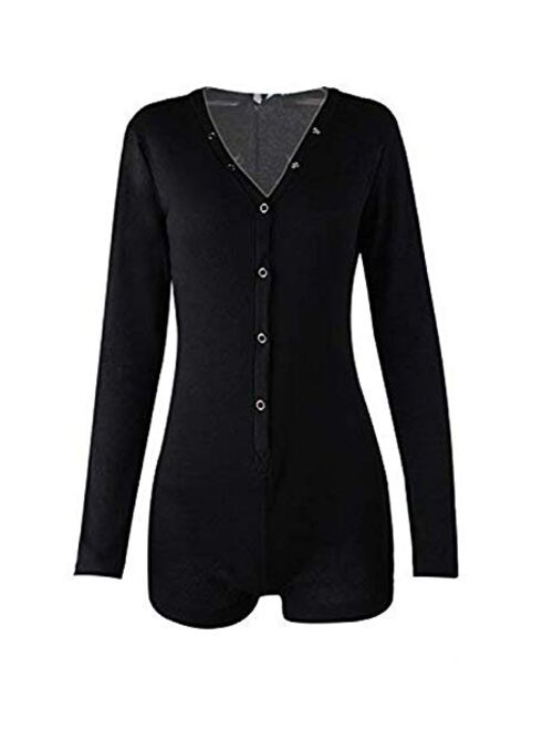 Moxeay Womens Long Sleeve Shorts V Neck One Piece Bodysuit Bodycon Rompers Overall