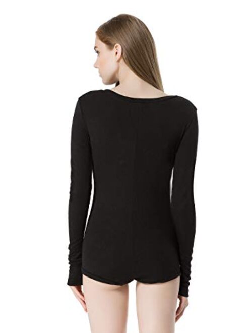 Moxeay Womens Long Sleeve Shorts V Neck One Piece Bodysuit Bodycon Rompers Overall