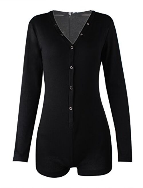 Moxeay Womens Long Sleeve Shorts V Neck One Piece Bodysuit Bodycon Rompers Overall