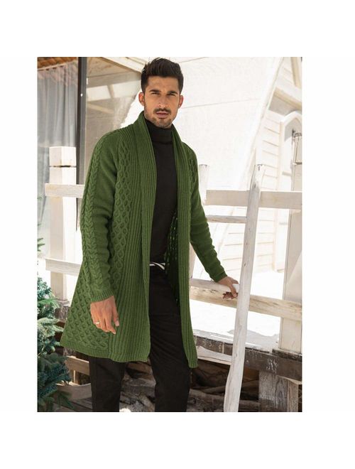 JINIDU Men's Cardigan Sweater Long Knit Jacket Thermal Wool Shawl Collar Coat