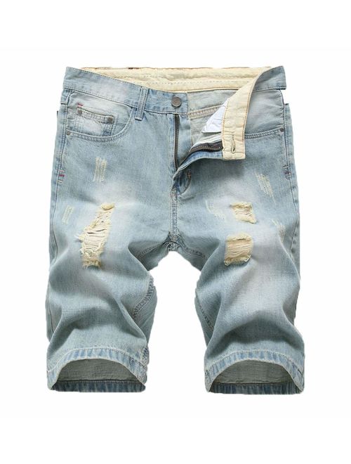 Atditama Men's Ripped Destroyed Distressed Casual Denim Shorts Cotton Bermuda Short Pants