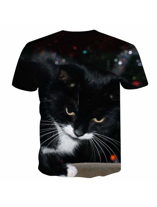JJLIKER Mens 3D Cat Print Short Sleeve T-Shirt Crewneck Tops Funny Graphic Printed Tees Casual Sport Large Size S-5XL