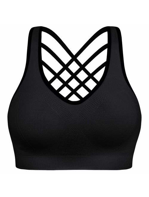 Padded Strappy Sports Bras for Women - Activewear Tops for Yoga Running Fitness