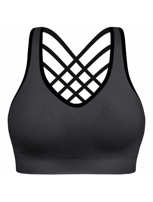 Padded Strappy Sports Bras for Women - Activewear Tops for Yoga Running Fitness