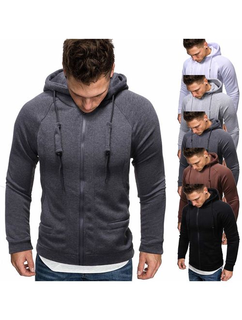 Allywit-Mens Hipster Hip Hop Zipper Workout Long Sleeve Hoodies Pullover Gym Sweatshirts Kanga Pocket