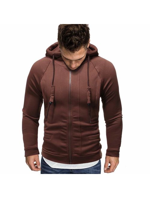 Allywit-Mens Hipster Hip Hop Zipper Workout Long Sleeve Hoodies Pullover Gym Sweatshirts Kanga Pocket