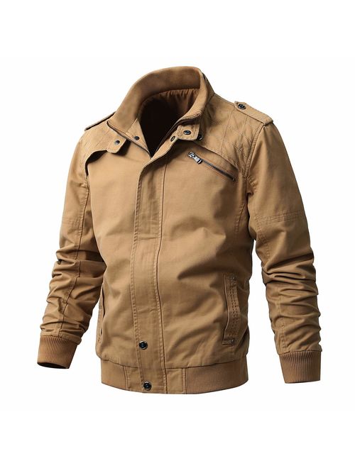 ZhaoDe Men's Casual Winter Cotton Military Zip Jackets Windproof Outdoor Coat Windbreaker