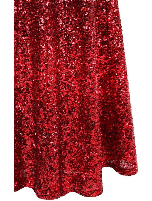 Angel-fashions Women's V Neck Glitter Sequin Gatsby 20s Flapper Evening Dress
