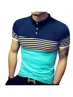 LOGEEYAR Mens Summer Slim Fit Tshirt Contrast Color Stitching Stripe Short Sleeve Casual Polo Shirt