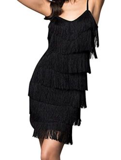 CHERYL CREATIONS Women's Short All-Over Fringe Flapper Sleeveless Comfortable Day/Night Mini Dress with Adjustable Bra Straps