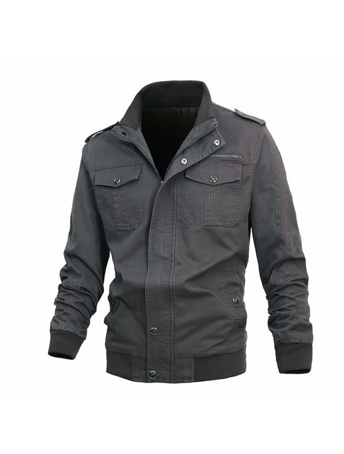 Buytop Men's Casual Lightweight Cotton Military Jackets Outdoor Full Zip Army Green Coat