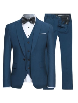 YFFUSHI Men's Slim Fit 3 Piece Suit One Button Blazer Tux Vest & Trousers