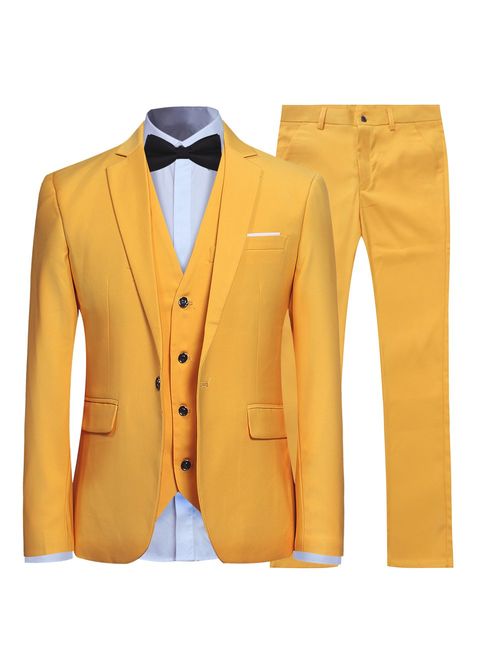 YFFUSHI Mens Slim Fit Peak Lapel Suit Blazer Jacket Tux Vest & Trousers 3-Piece Suit Set