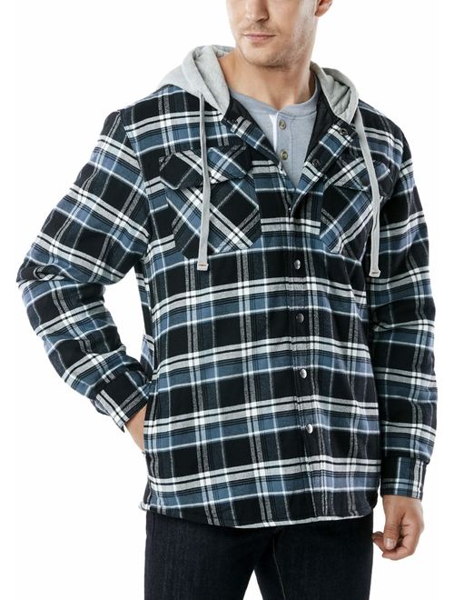 CQR Men's Hooded Quilted Lined Long Sleeve Shirt Jacket