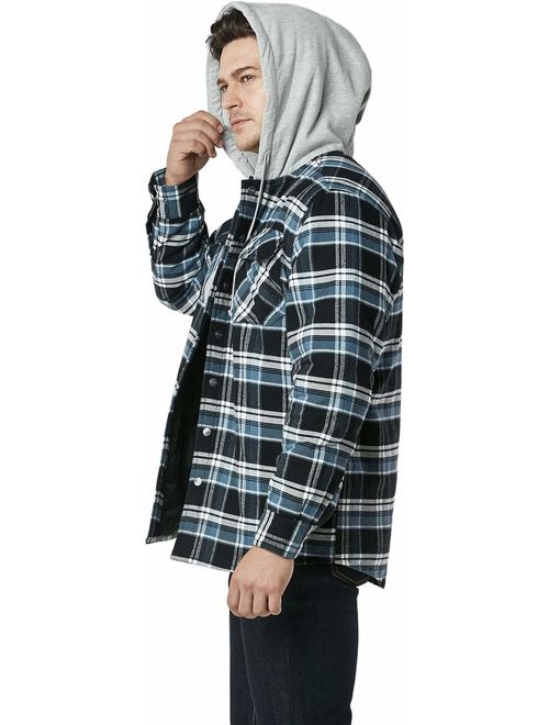 Long Sleeve Plaid Button Up Jackets CQR Men’s Hooded Quilted Lined Flannel Shirt Jacket 