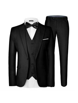 DONTAL Men’s Suit Slim 3-Piece Suit Blazer Business Wedding Party Jacket Vest & Pants