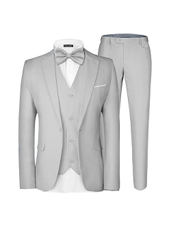 MAGE MALE Men's 3 Pieces Suit Elegant Solid One Button Slim Fit Single Breasted Party Blazer Vest Pants Set