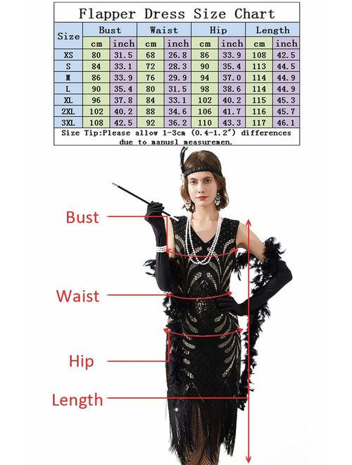 Women's Roaring 20s V-Neck Gatsby Flapper Dresses with Accessories Set