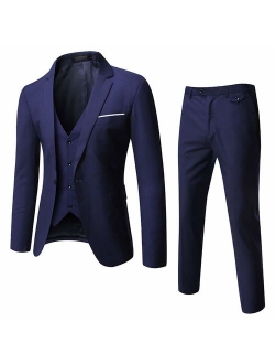 WULFUL Men's Suit Slim Fit One Button 3-Piece Suit Blazer Dress Business Wedding Party Jacket Vest & Pants
