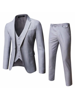 WULFUL Men's Suit Slim Fit One Button 3-Piece Suit Blazer Dress Business Wedding Party Jacket Vest & Pants
