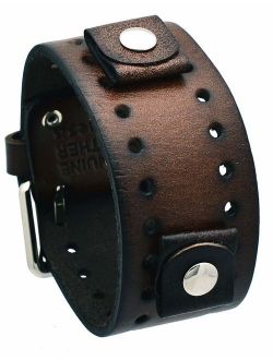 Nemesis #BN-BB Dark Brown Wide Leather Cuff Wrist Watch Band