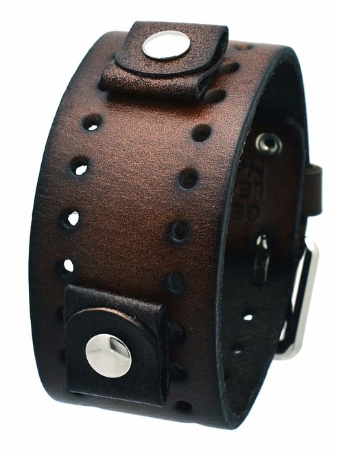 Nemesis #BN-BB Dark Brown Wide Leather Cuff Wrist Watch Band