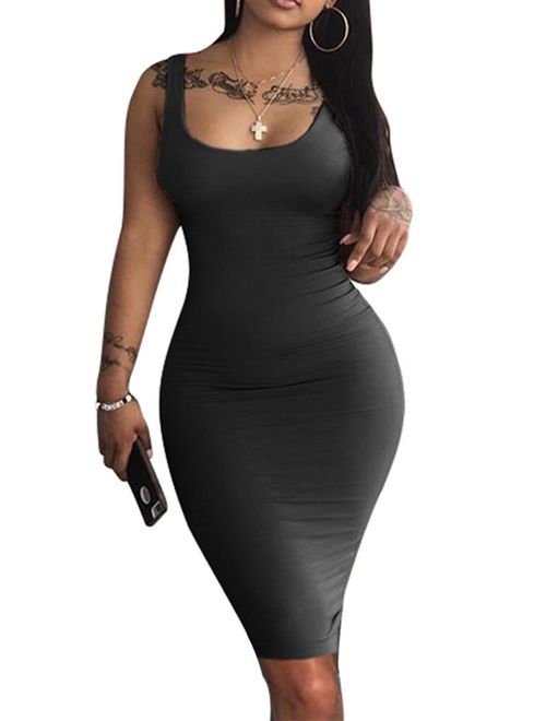 Buy LAGSHIAN Women's Sexy Bodycon Tank Dress Sleeveless Basic Midi Club  Dresses online | Topofstyle