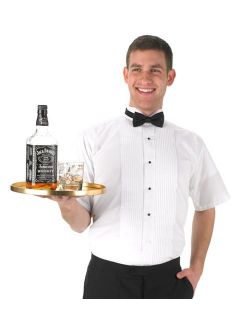 Men's White Short Sleeve Tuxedo Shirt and Black Bow Tie Set