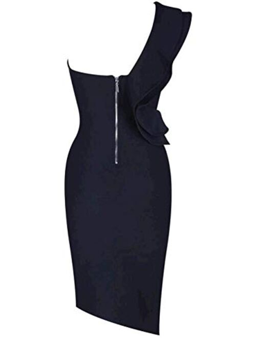 UONBOX One Shoulder Knee Length Short Side Slit Fashion Bandage Dress