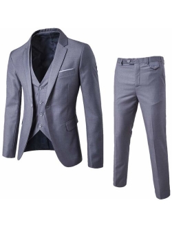 Mens 3-Piece Suit Notched Lapel One Button Slim Fit Formal Jacket Vest Pants Set